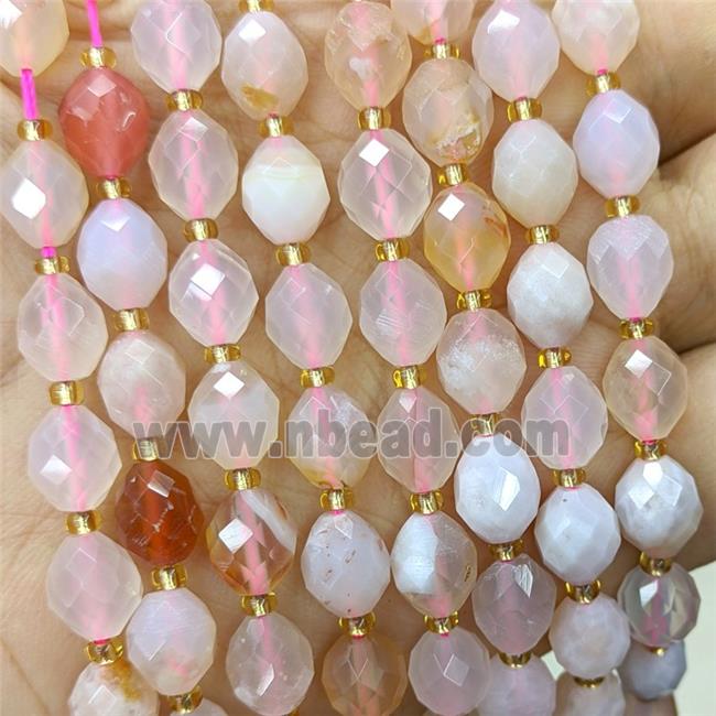 Natural Sakura Agate Beads Pink Faceted Rice