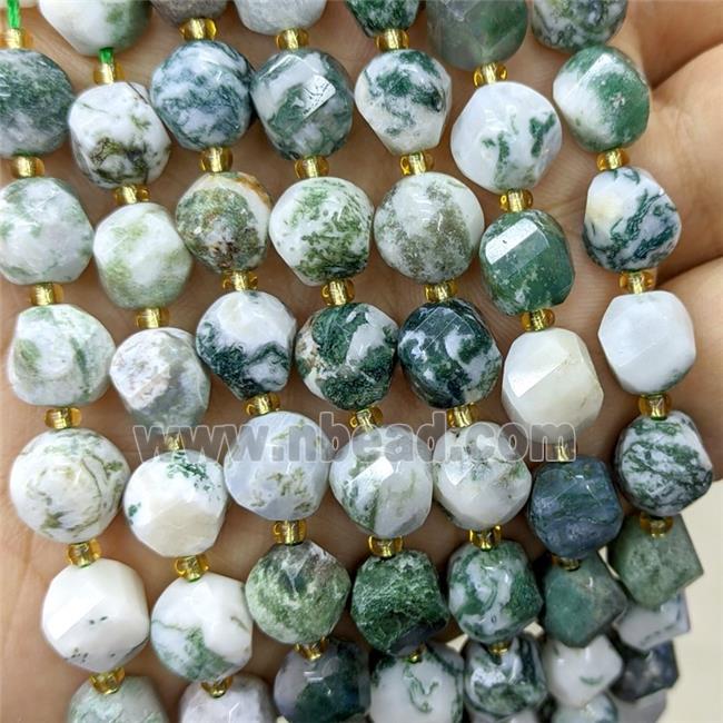 Natural Green Tree Agate Twist Beads