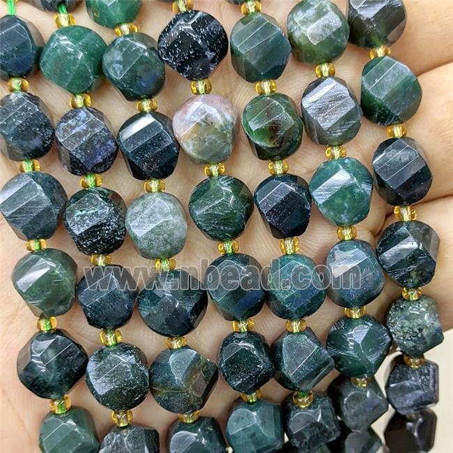Natural Green Moss Agate Twist Beads