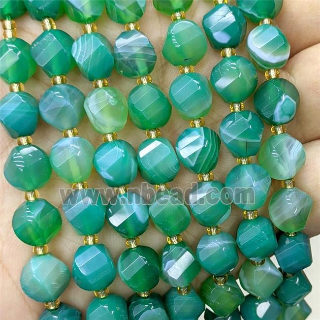 Green Stripe Agate Twist Beads Banded