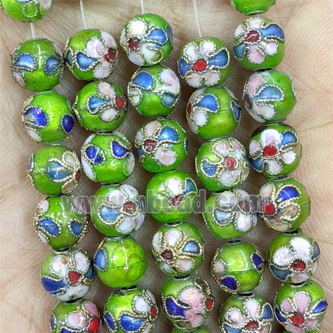 Olive Round Cloisonne Beads Flower