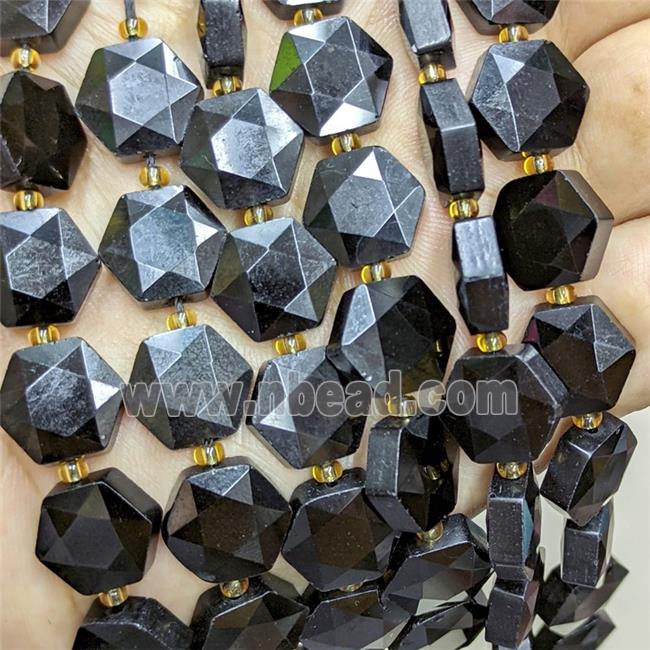 Natural Black Obsidian Hexagon Beads