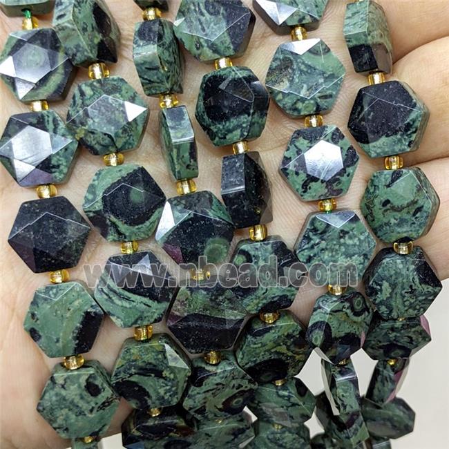Natural Green Kambaba Jasper Hexagon Beads