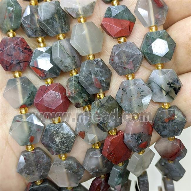 Natural African Bloodstone Hexagon Beads