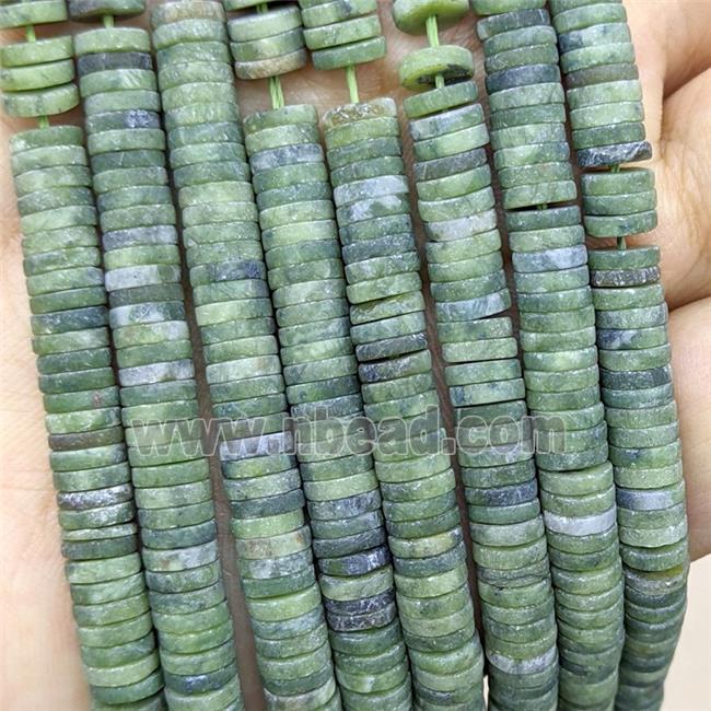 Green Chinese Nephrite Jade Heishi Beads Matte