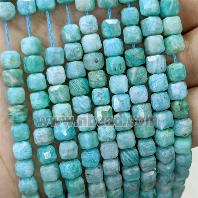 Natural Green Amazonite Beads Faceted Cube