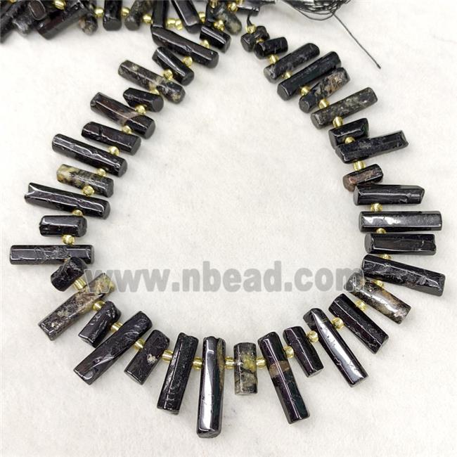 Natural Black Tourmaline Stick Beads Topdrilled
