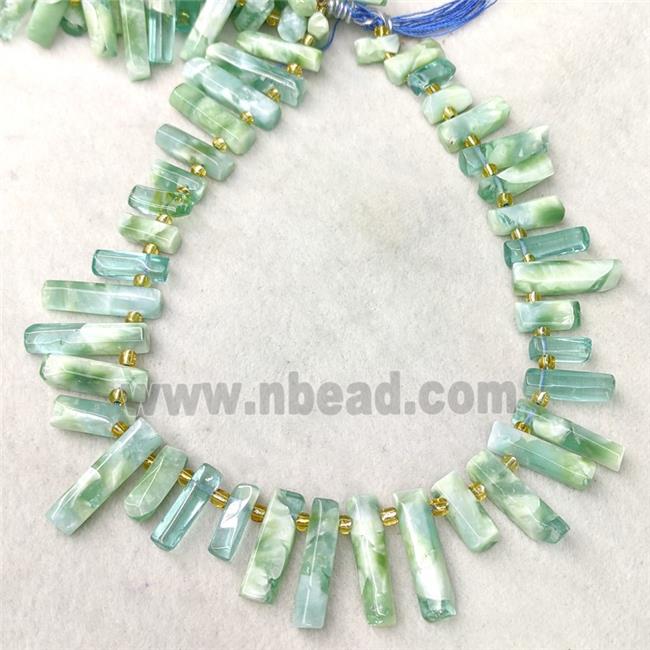 Green Brazilian Peacock Angelite And Glass Stick Beads Topdrilled