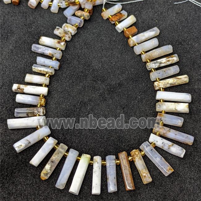 Natural White Moss Opal Stick Beads Topdrilled