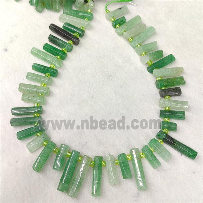 Green Strawberry Quartz Stick Beads Topdrilled