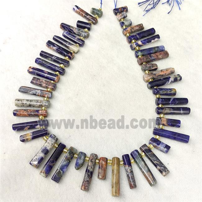 Natural Blue Sodalite Stick Beads Topdrilled