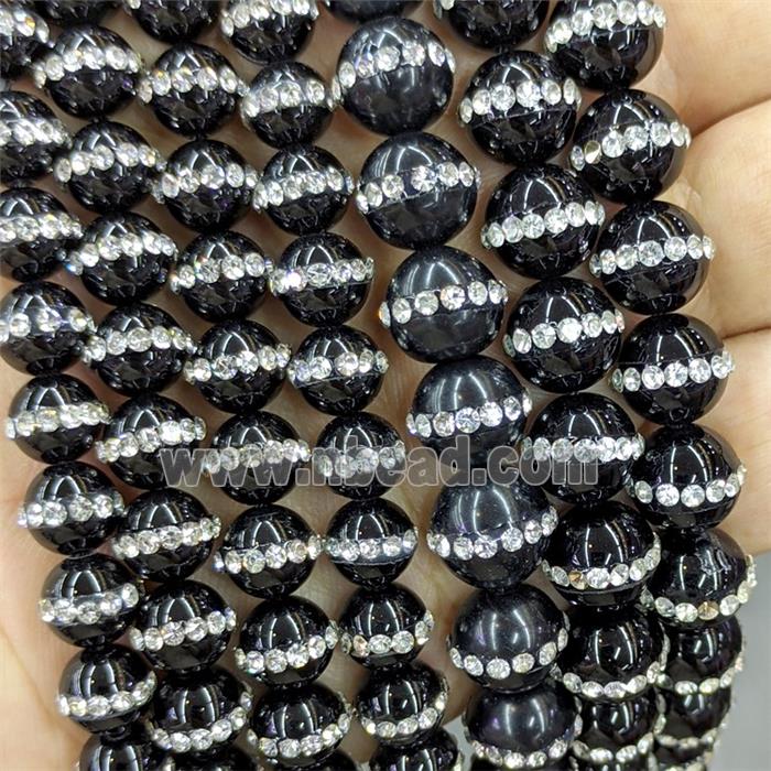 Black Onyx Agate Round Beads Pave Rhinestone