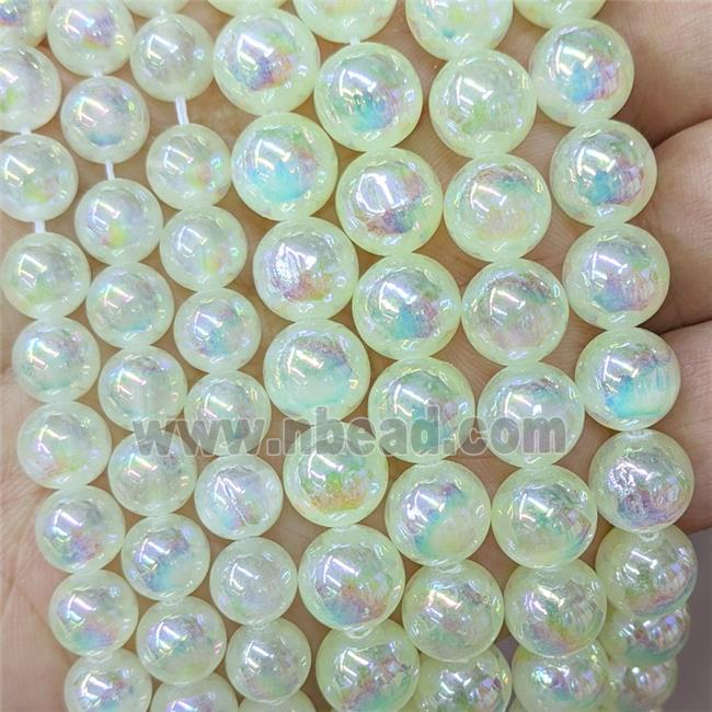 Natural Selenite Beads Lt.green Dye Smooth Round Electroplated