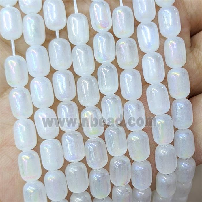 White Selenite Beads Barrel Electroplated