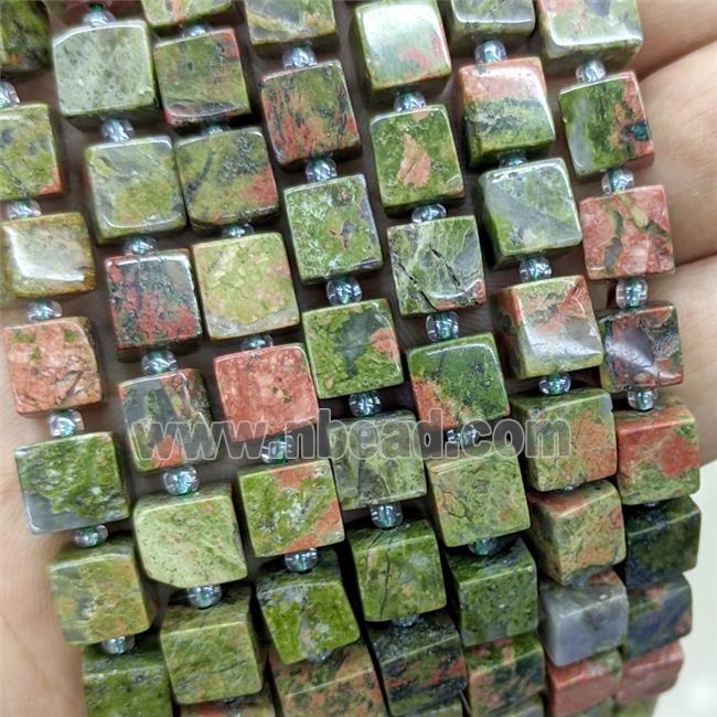 Natural Unakite Cube Beads
