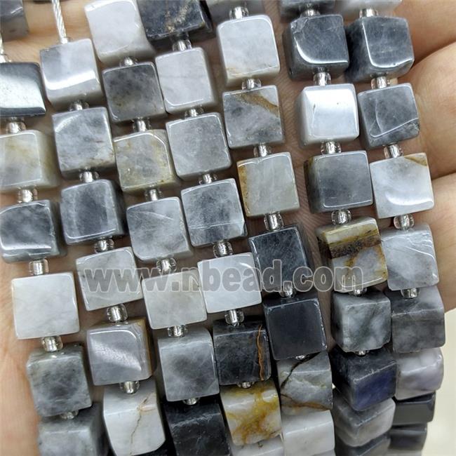 Natural Hawkeye Stone Cube Beads Gray
