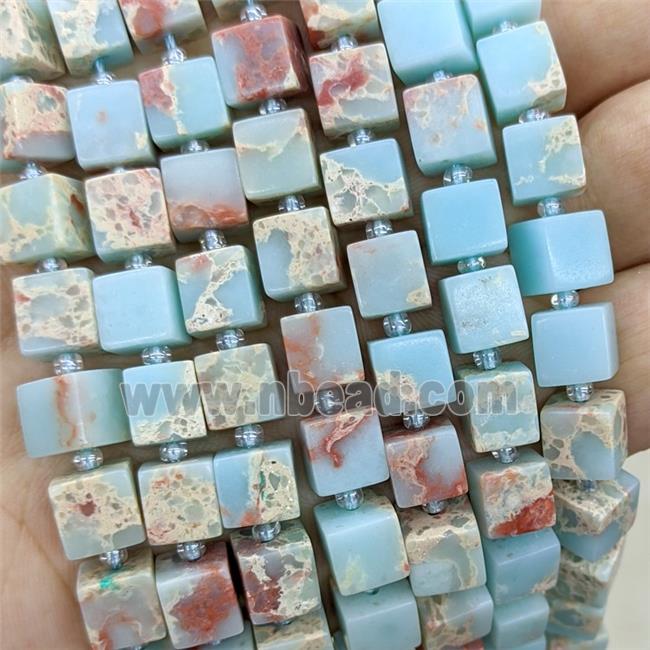 Natural Imperial Jasper Cube Beads Blue Dye