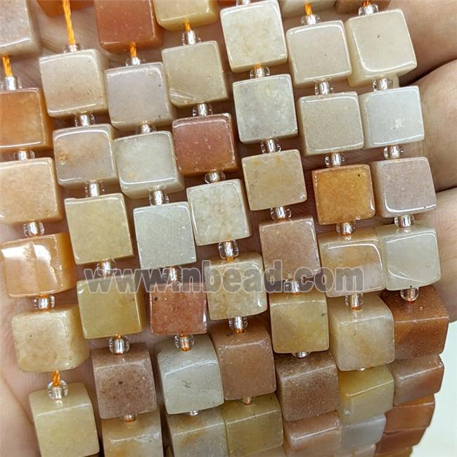 Natural Pink Aventurine Cube Beads