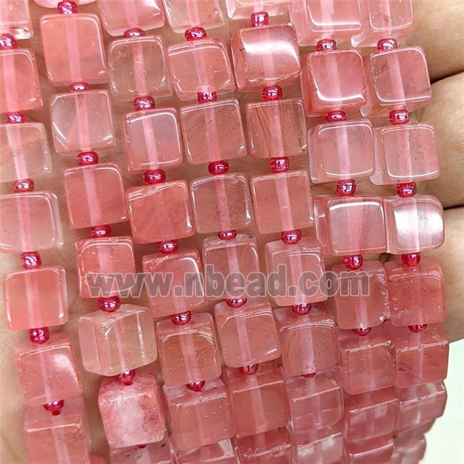 Synthetic Quartz Cube Beads Pink