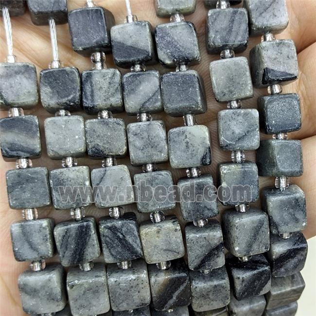 Black Silk Jasper Cube Beads