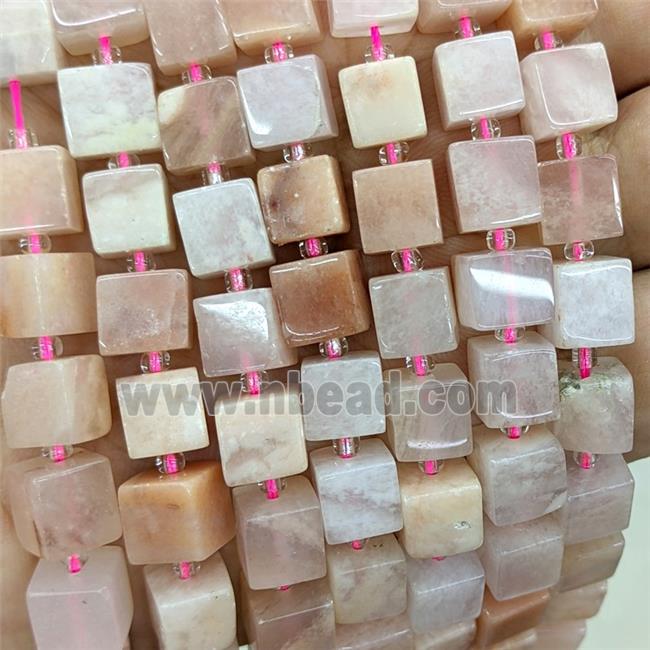 Natural Pink Aventurine Cube Beads