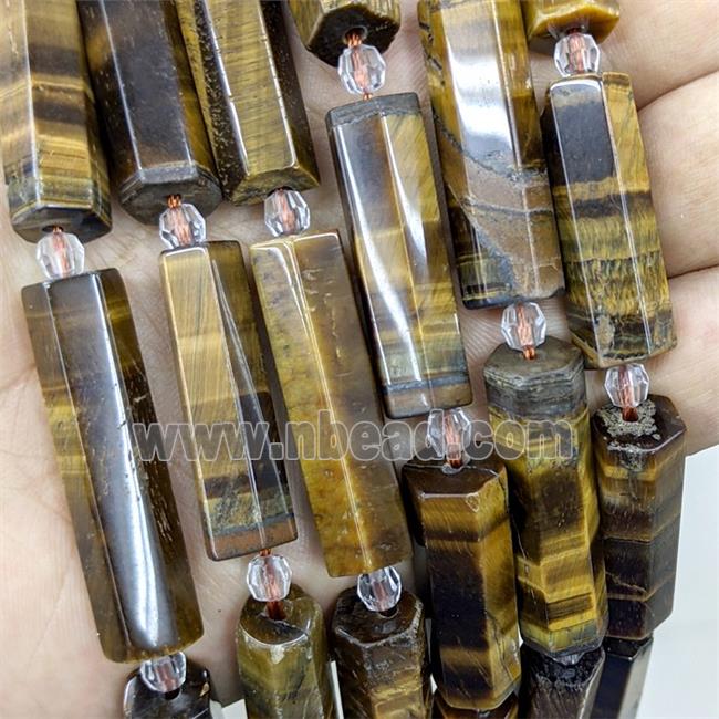 Natural Tiger Eye Stone Tube Beads Faceted