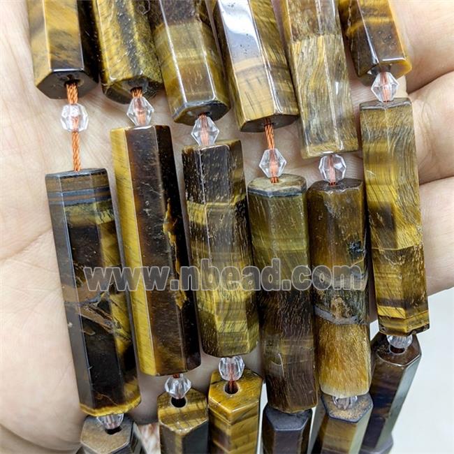 Natural Tiger Eye Stone Tube Beads Faceted