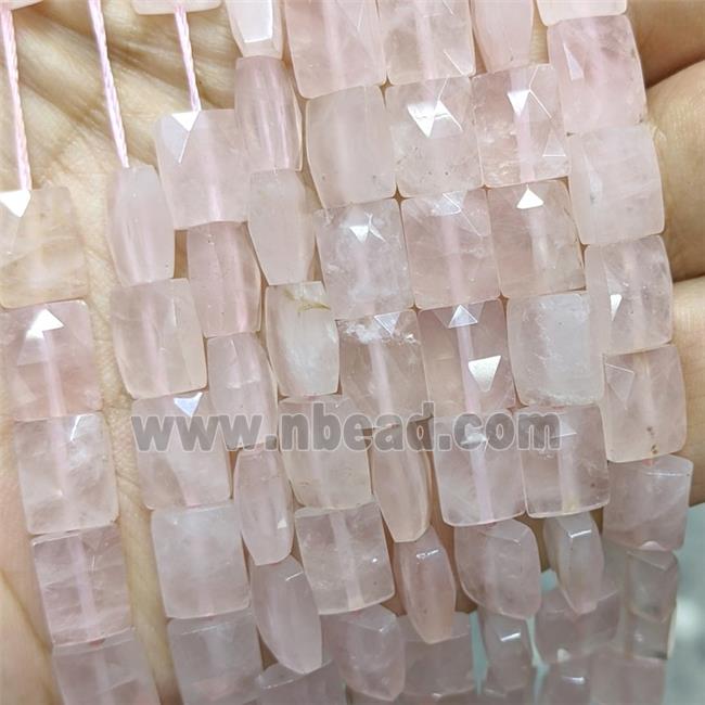 Natural Pink Rose Quartz Beads Faceted Rectangle
