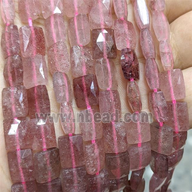Natural Pink Strawberry Quartz Beads Faceted Rectangle