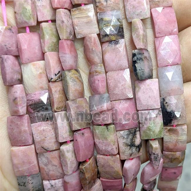 Natural Chinese Pink Rhodonite Beads Faceted Rectangle