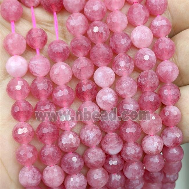Red Jade Beads Dye faceted Round