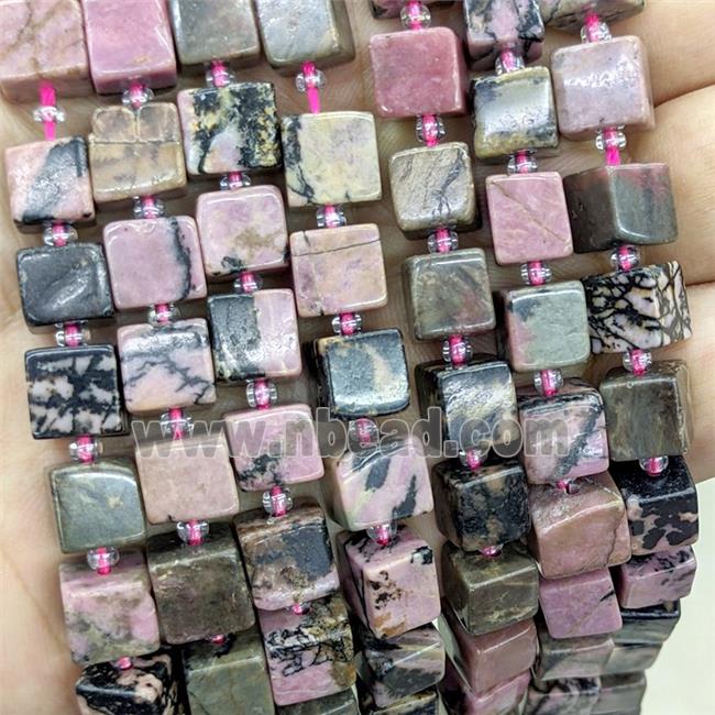 Natural Chinese Rhodonite Cube Beads