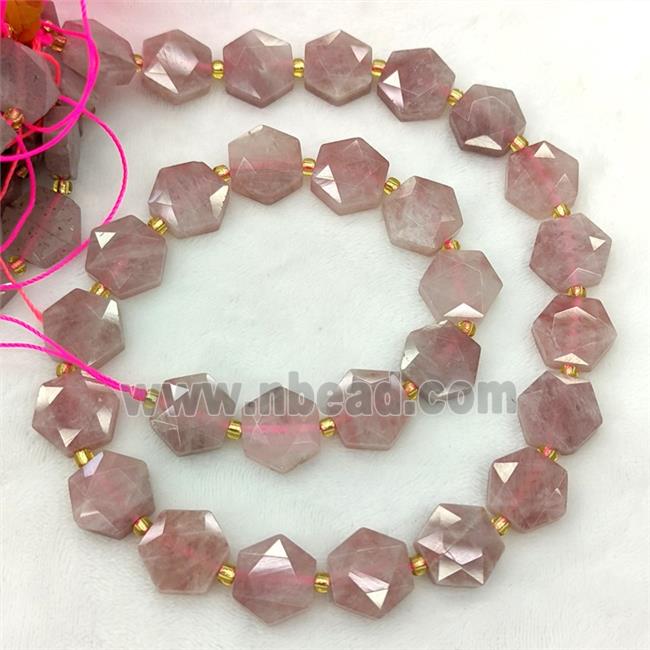 Pink Rose Quartz Hexagon Beads