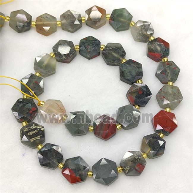 Natural African Bloodstone Hexagon Beads