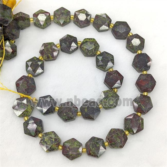Natural Dragon Bloodstone Hexagon Beads Green