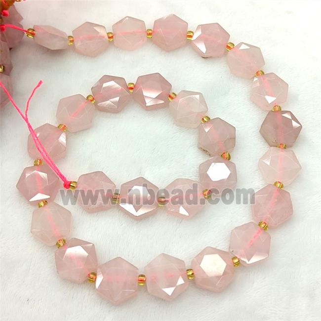 Natural Pink Rose Quartz Hexagon Beads