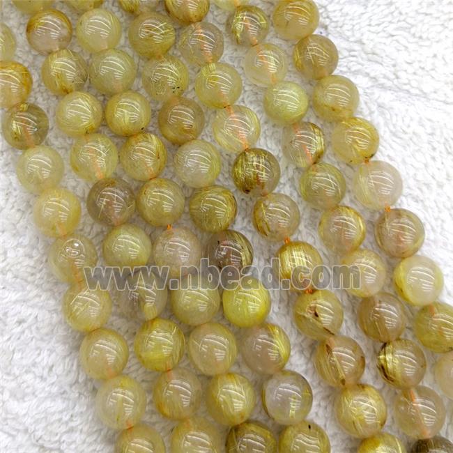 Natural Golden Rutilated Quartz Beads Smooth Round