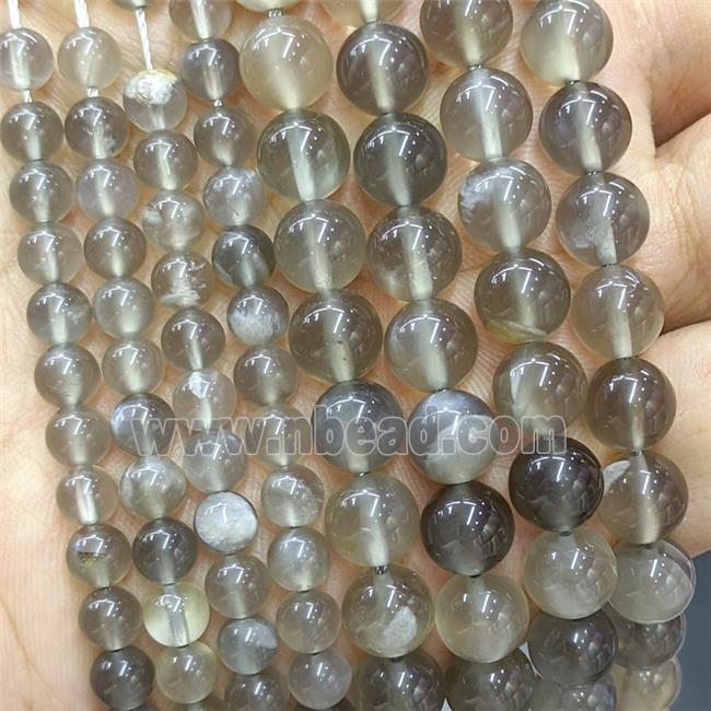 Natural Gray Moonstone Beads Smooth Round