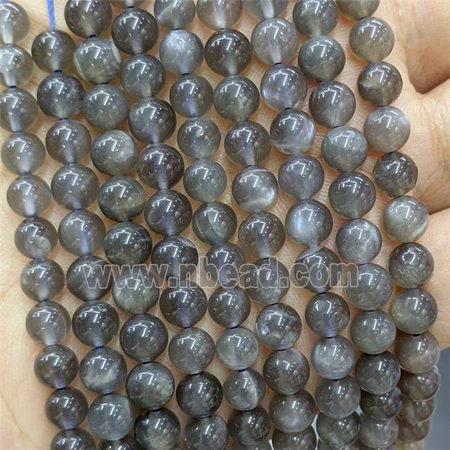 Natural Black Moonstone Beads Smooth Round
