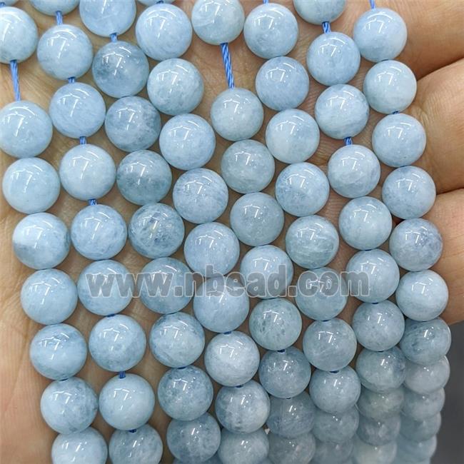 Natural Blue Aquamarine Beads Smooth Round