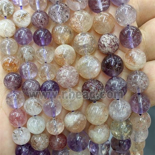 Natural Super7 Quartz Beads Multicolor Smooth Round