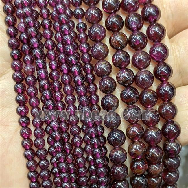 Natural Purple Garnet Beads Smooth Round