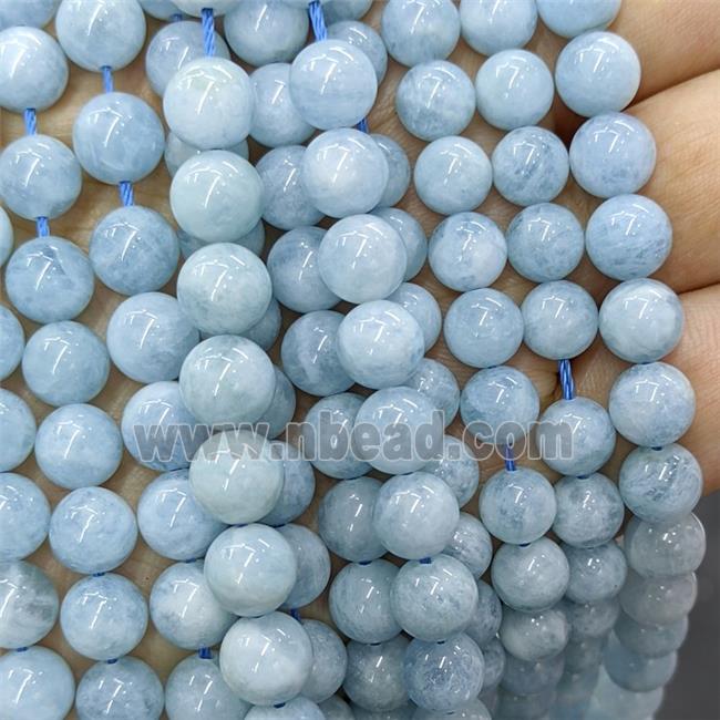 Natural Blue Aquamarine Beads Smooth Round A-Grade
