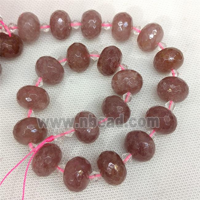 Natural Pink Strawberry Quartz Beads Faceted Rondelle