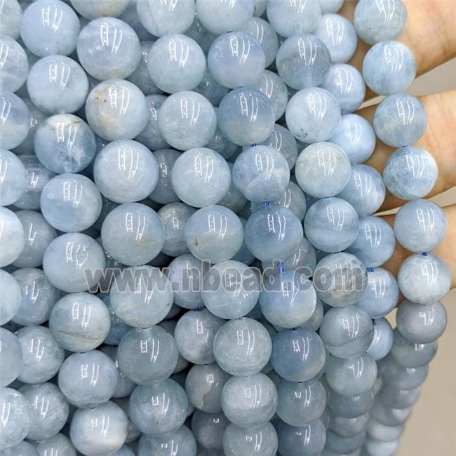 Natural Blue Aquamarine Beads A-Grade Smooth Round