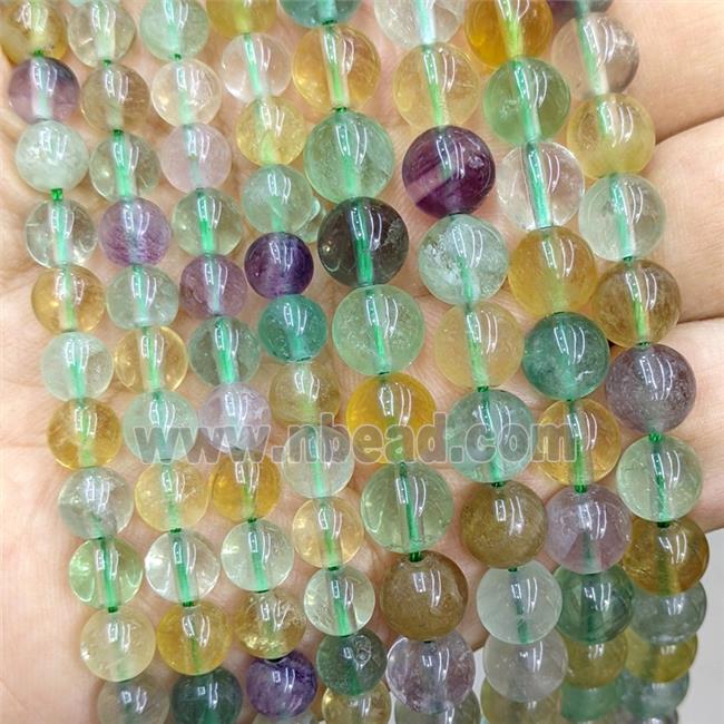 Natural Fluorite Beads Multicolor Smooth Round