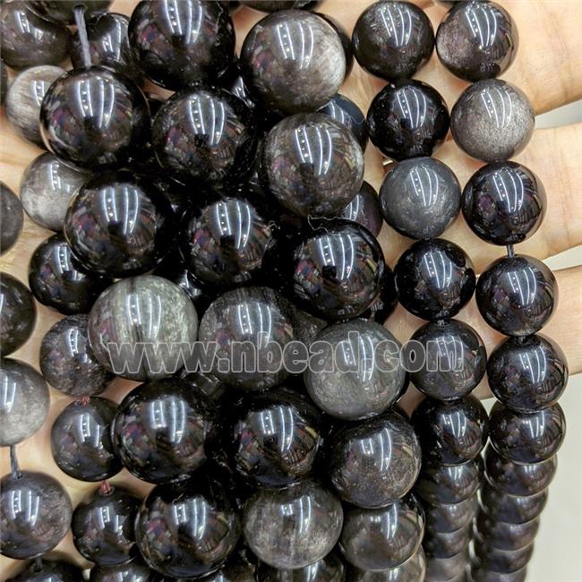 Natural Silver Obsidian Beads Smooth Round