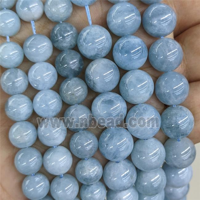 Natural Blue Aquamarine Beads A-Grade Smooth Round