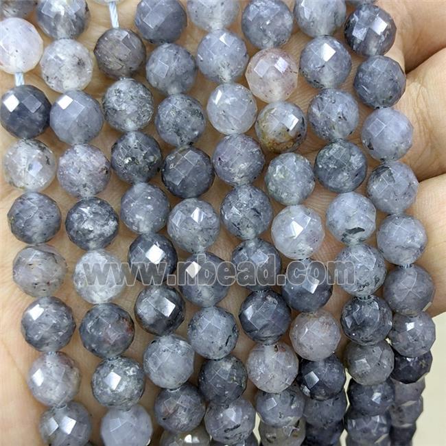 Natural Gray Sesame Crystal Quartz Beads Faceted Round