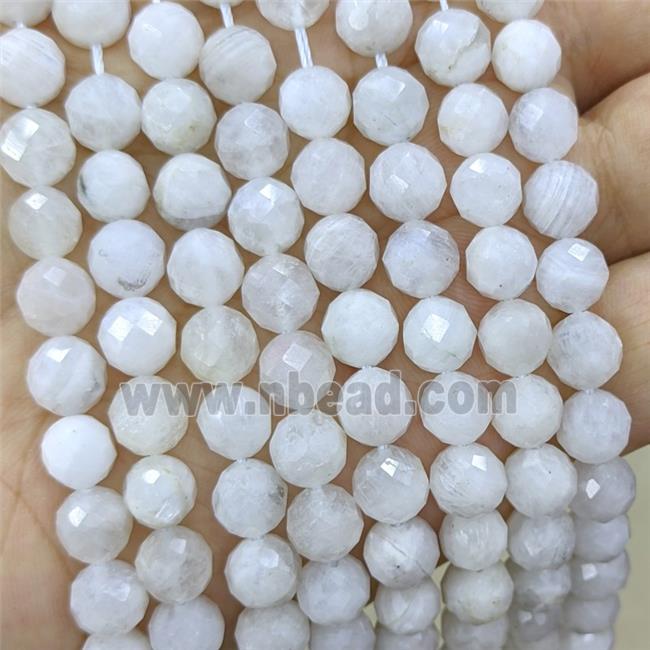 Natural White Moonstone Beads Blue Flash Faceted Round
